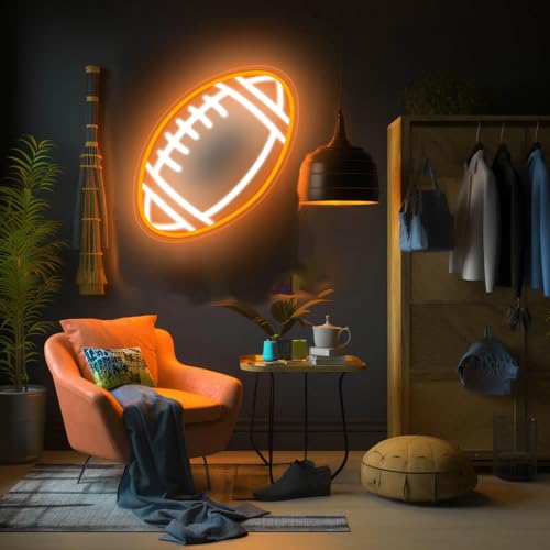 Image of Football Neon Sign for Wall Decor, Dimmable LED Light, Rugby Shaped Neon Light for Man Cave, Teens, Boys, and Girls' Bedrooms and Game Rooms Decor - Fans Present