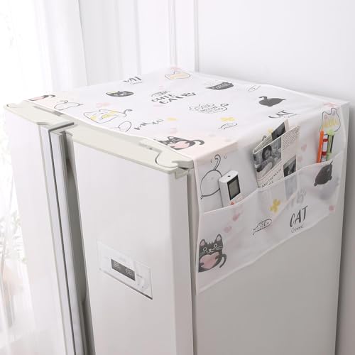 Image of HOKIPO Large Fridge Cover Top | For Bigger Double Door Refrigerator | Waterproof, Printed with 6 Side Pockets, Size Large 180x62 cm, Playful Cats (NEW-AR-5876-D6)
