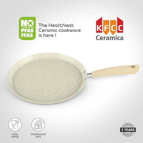 Image of Milton Pro Cook Induction Cookware & Gas Friendly Ceramic Non-Stick Omni Tawa 26 cm | KFCC South Korean Coating Dosa Tawa | Flat Tawa | PFOA & PFAS Free | Healthy Low-Oil Cooking | 2Y Warranty | Cream