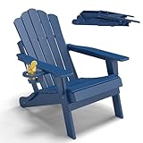 Freelawn Gartenstuhl Wetterfest Kunststoff, Adirondack Sessel Klappbar f&uuml;r Feuerstelle, Ergonomischer Outdoor Gartensessel, Marineblau
