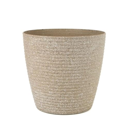 Image of SelectTraders Thread Plastic Planter, Ribbed Speckled Planter for Indoor and Outdoor Plants, Round Garden Pot Planters for Herbs, Flowers and Patio Decor (Brown, Large)