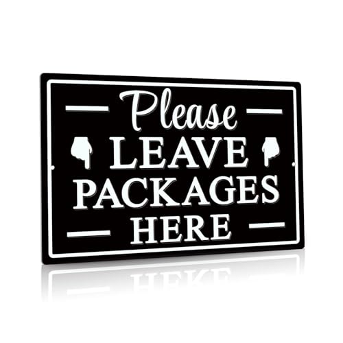 Fivliangyer Please Leave Packages Here Metal Sign, Package Delivery Decor, Indoor/Outdoor Use for Front Door, Business, 12x8 Inches Aluminum