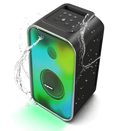 Gemini Portable Bluetooth Party Speaker with LED Lights, 6Hr Battery, IPX5 Waterproof, USB/AUX/FM Radio for Outdoor BBQ Pool Parties (GNV-60)