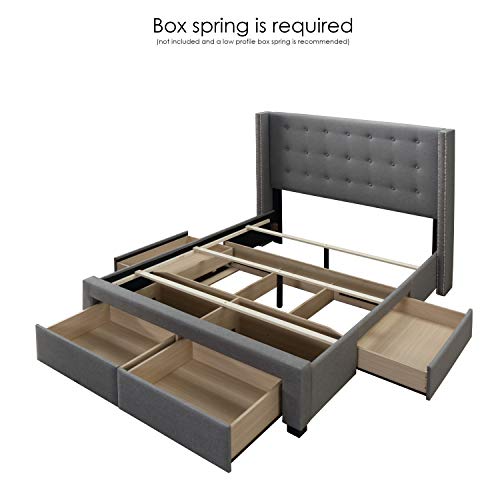 Dg Casa Savoy Tufted Upholstered Wingback Panel Storage Bed Frame, King Size In Grey Fabric #TOP4