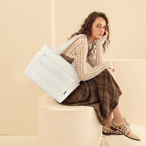 Image of KALIDI Quilted Carryall Tote Bag, Large Puffer Crossbody Women Handbags Shoulder Soft Fluffy Lightweight Travel