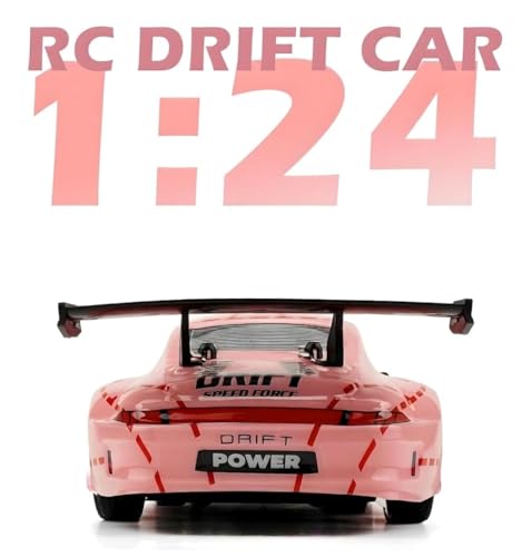 Image of Remote Control Drift Car for Kids and Adults, High Speed 4WD RC Racing Car with LED Lights, Rechargeable Battery and 2.4GHz Controller for Indoor Outdoor Play (Pink)