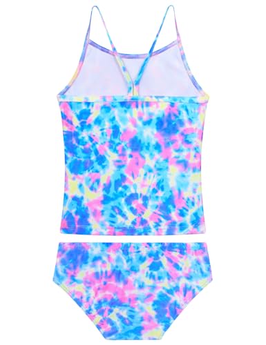Image of Girls Tankini Swimsuit UPF50+ Ruffle 2 Piece Bathing Suit Full Coverage Kids Swimwear Ages 2-14 Years