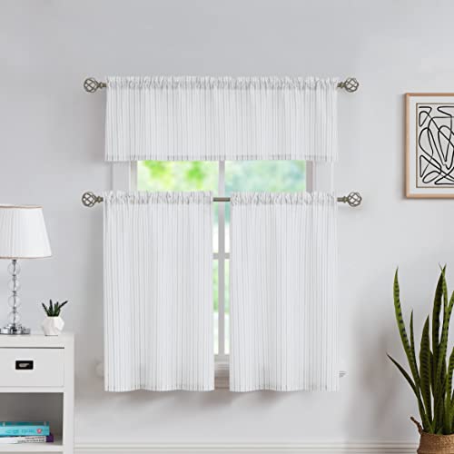 Sxzjtex Boho Rustic Valance Striped Small Kitchen Curtains Pinstripe Rod Pocket Window Valances For Living Room & Bedroom, Bathroom, Villa, 54 Inch Wide X 15 Inch Long, White/Beige And Gray #TOP5