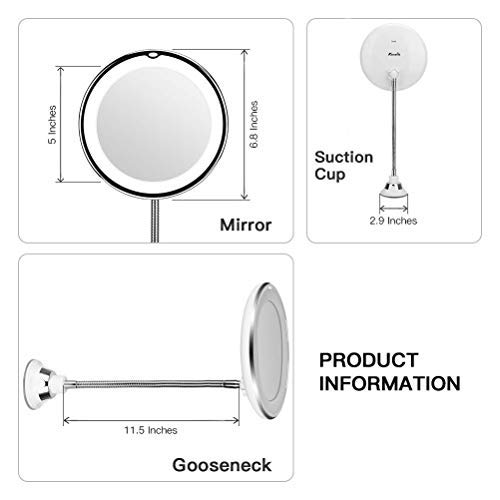 Miroir De Maquillage LED Grossissant X10 – Col De Cygne Flexible, Rotation 360°, Avec Ventouse