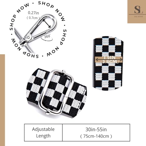 Image of S&loyoe Silver bucklePurse Straps Replacement Crossbody Bag Strap Adjustable Wide Guitar Straps for Handbags 1.5inch (Checkered white black silver)