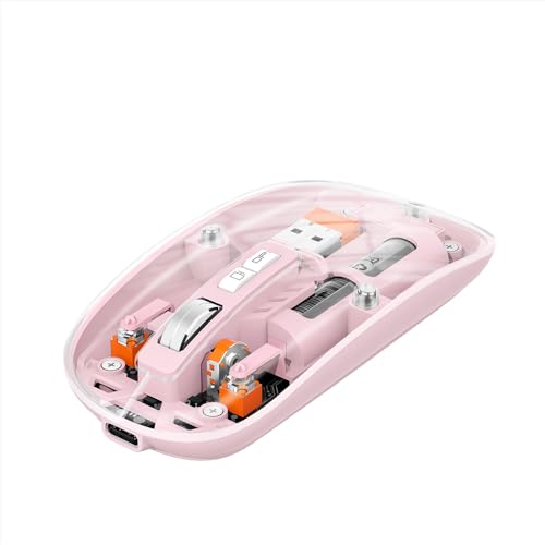 HUIOP Transparent Mouse Rechargeable Mouse High-end PixArt 3065 IC Design 1600DPI Adjustable Silent Switch Type-C One-Key Desktop for Office and Gaming Single/3 Model BT Computer Mice, 2.4G, Pink