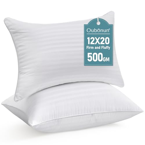 Oubonun 12 x 20 Throw Pillow Inserts, Firm and Fluffy Decorative Square Pillows for Couch Bed Sofa with Soft Cotton Cover White Cushion with Down Alternative Pack of 2