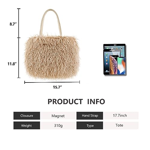 Image of Women's Fuzzy Tote Bag Curly Handbag Furry Shoulder Bag Large Plush Top Handle Purses Winter
