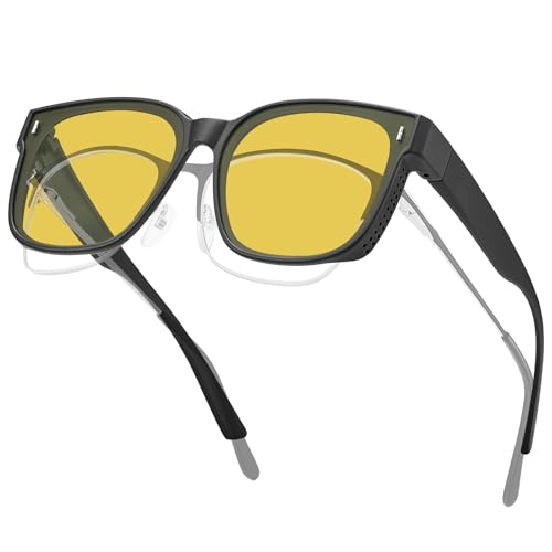CARFIA Night Vision Glasses for Womens Men Anti-glare,Fit Oversize TAC Glasses Safety HD Yellow Driving Glasses