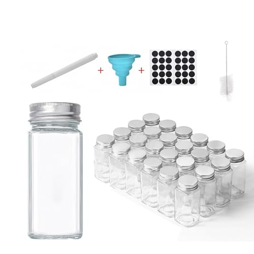 WyndShades 24 Pack 120ml Airtight Glass Spice Jars, Herb & Spice Storage Containers with Lids, Includes Funnels & Labels, Stackable for Kitchen Organization.