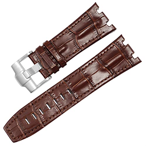 Bracelet de montre AP 15703 Royal Oak Offshore cuir véritable marron argent 28 mm