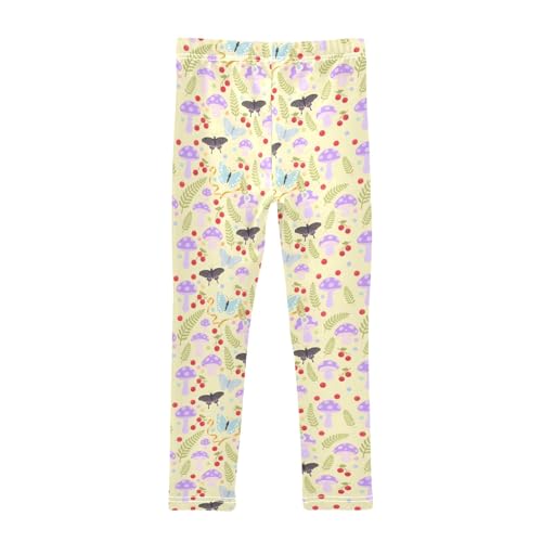 Mushroom Butterfly Yellow Background Girls Leggings Kids Yoga Pants Athletic Tights Pants 4-10 Years2