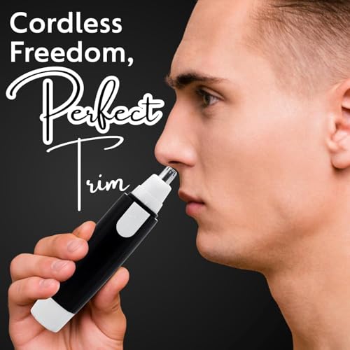 Image of VIFERA 3-in-1 Nose, Ear & Eyebrow Hair Trimmer for Men & Women - Waterproof, Painless Facial Hair Remover with Dual-Edge Blades - Compact, Battery-Operated Grooming Tool (Black) (POWER CELL (AA) BATTERY INCLUDED)