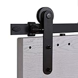 Herraje Puerta Corredera 153cm/5ft Negro, CCJH Riel Puerta Corredera Armario, Adecuado para 1 Puerta de 77 cm de Ancho [Round Shape Hanger]