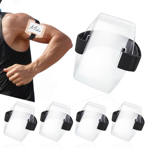 4Pcs Waterproof Armband ID Card Holder, Adjustable Elastic Strap Arm Badge Holder Clear Plastic Name Tag for Office Staff, Employees, Students - Universal Transparent Sleeve