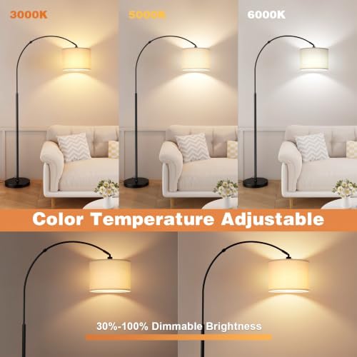 70" Dimmable Arc Floor Lamp with Remote, Color Temp Adjustable - Image 4