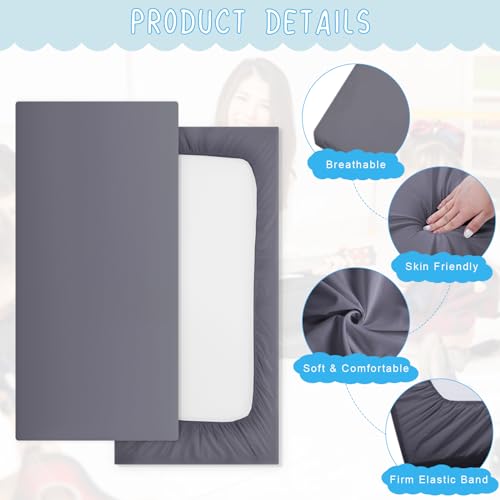 Image of VitalCozy 12 Pcs Daycare Cot Sheets for Sleeping Bulk 48 x 24 Inch Standard Size Preschool Soft Breathable Nap Rest Mat Crib Sheet for Kids Baby Boys Girls (Gray)