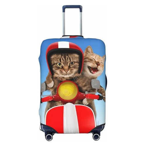 Funny Cats Driving Moped Travel Luggage Cover Fits 18-32 Inch Luggage, Elastic Suitcase Cover Protector with Concealed Zipper for Wheeled Suitcase Tsa Approved
