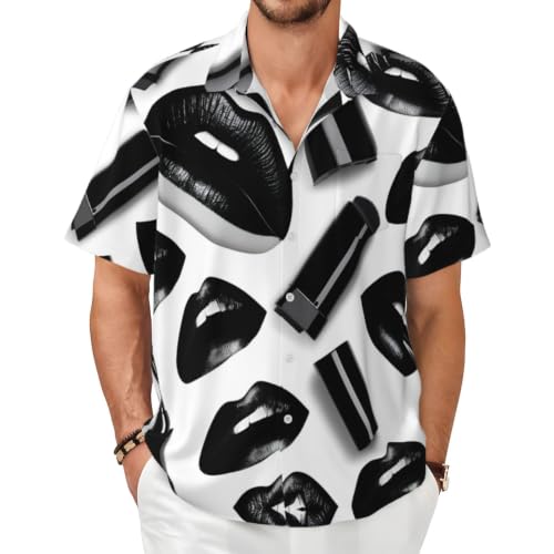 Chemise d'été manches courtes homme col boutonné noir imprimé mode estivale