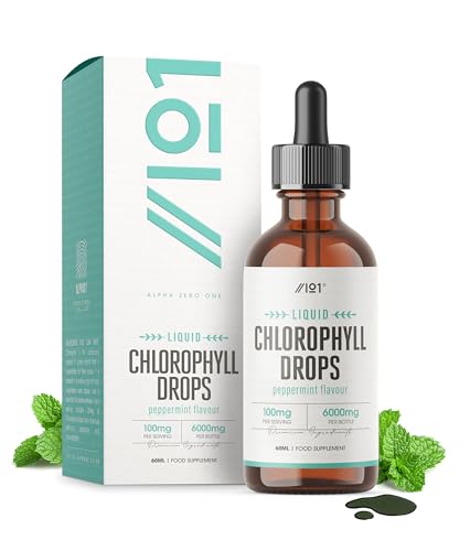 Liquid Chlorophyll Drops 6000mg - Peppermint Flavour - 60ml - High Strength Chlorophyll Liquid for Water - 2 Months Supply - By Alpha01