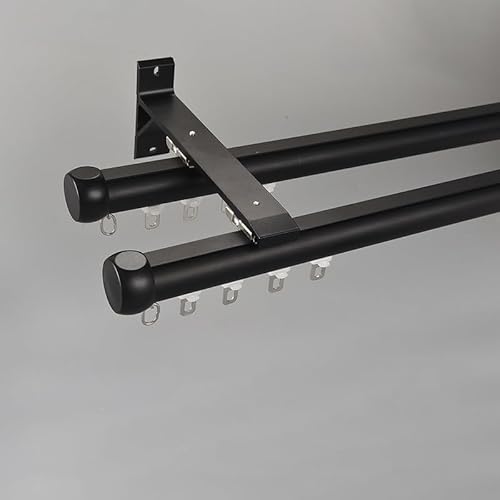 Riel De Cortina Doble, Barra Cortina Aleación De Aluminio, Rieles Cortinas De Dobles Silenciosas De Montaje Lateral Para Sala De Estar Y Dormitorio(Nero,1m(3.3ft))
