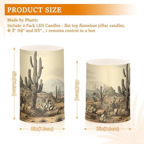 Image of Cactus Zone Flameless Candles, Flameless Candles with Remote Set of 2, Flameless Candles Battery Operated, Pillar Candles Home Decoration, Christmas, Party