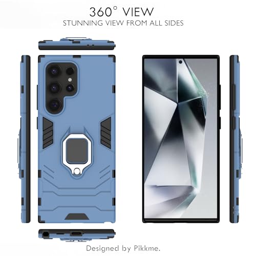 Image of Pikkme Back Cover for Samsung Galaxy S25 Ultra 5G | D5 Tough Armor | 360 Protection Case | Ring Holder Stand Bumper Case (Blue)