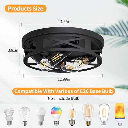 ZHU YAN 4-Light Flush Mount Ceiling Light - Black, E26 Base (2 Pack) for Kitchen, Hall, Entryway by ZHU YAN - Image 3
