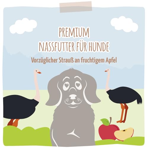 MjAMjAM – Premium Nassfutter für Hunde - vorzüglicher Strauß an fruchtigem Apfel, 6er Pack (6 x 200g), getreidefrei mit extra viel Fleisch