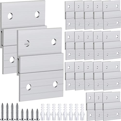 Therwen 40 Pcs French Cleat Picture Hanger Kit 2 Inch Aluminum Z Clip Supports 80lbs Heavy Duty Mirror Wall Mounting Brackets Hanging Hardware Supports for Panel Shelf Whiteboard Frames (2 Inch)