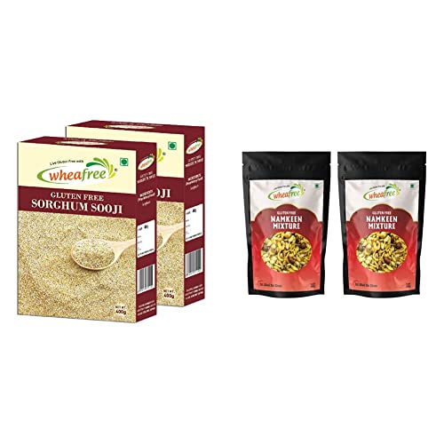 Image of Wheafree Gluten Free Sorghum Sooji (Pack of 2 x 400g Each) & Wheafree Namkeen Mixture - Pack of 2 (400g each)