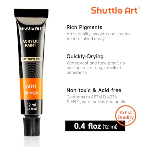 Image of Acrylic Paint Set, Shuttle Art 16 x12ml Tubes Artist Quality Non Toxic Rich Pigments Colors Great For Kids Adults Professional Painting on Canvas Wood Clay Fabric Ceramic Crafts