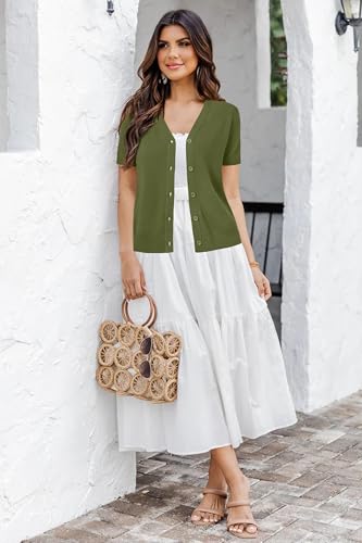 Image of Arach&Cloz Women's Wool Blend Short Sleeve Lightweight Cardigan Business Casual Summer Sweaters Tops