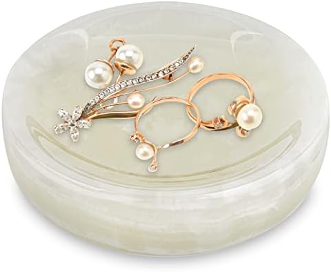 CABALAY Marble Round Vanity Tray for Jewelry, Dish Ring Trinket Holder,Jewelry Organizer Tray, Marble Vanity Tray for Display (white)