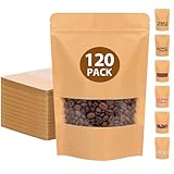 Moretoes 120pcs 5.9x8.6 Inches Kraft Paper Resealable Bags for Small Business, Kraft Bags with Window, Brown Ziplock Coffee Pouches for Home or Business