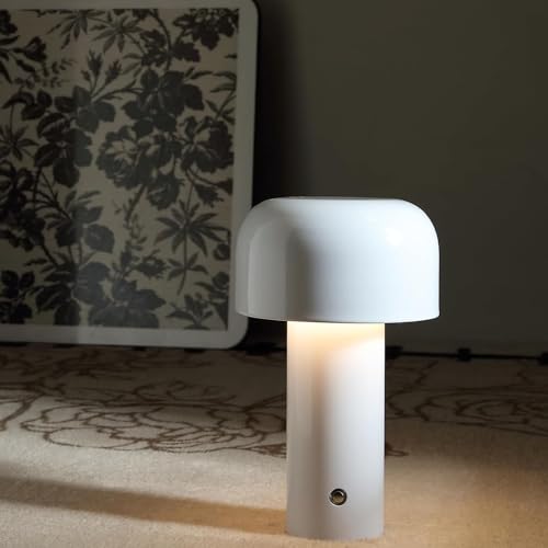 Image of NYRWANA LED Rechargeable Table Lamp for Home Decoration, Bedroom, Bedside - Stepless Dimming, 3 Colour Touch Control - Metal (White)