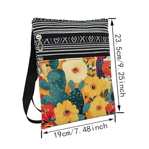 Colorful Flower Messenger Bag Small Ethnic Pattern Printed Adjustable Strap Crossbody Zipper Bag Colorful Flower Phone Bag Wallet Cute Shoulder Handbag for Women Friends -82