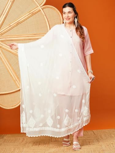 Ada Hand Embroidered Indian Chikankari Chiffon Dupatta Stole for Women A511217 White3