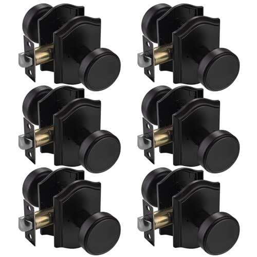 NCSEN 6 Pack Black Door Knobs with Zinc Camelot Trim, Push Lock for Privacy Bath & Bedroom