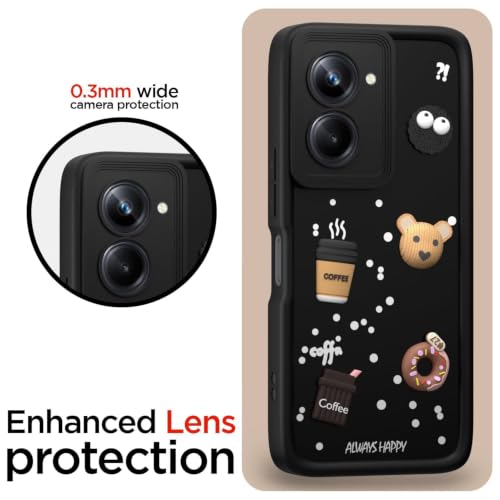 Image of Bintage Back Cover Compatible for Realme 10 Pro 5G | Cute 3D Taddy Ball Bear Milk Cake Coffee Silicon Case Full Body & Camera Protection - Black