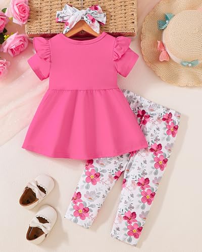 Image of Doresbebe Baby Girl Clothes Toddler Girl Outfits Infant Girl Summer Clothes for Girl Ruffle Shirt Pants+Cute Headband 3PCS