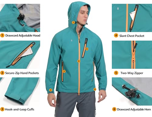 Image of Little Donkey Andy Men's Waterproof Rain Jacket Outdoor Raincoat for Hiking