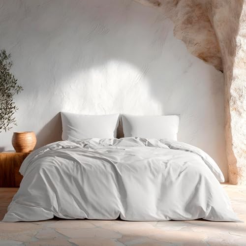 Juego Funda Nórdica Cama 80/90, Lisa 100% Algodón, Funda Edredón 150x220 cm y Funda Almohada, Transpirable, Suave, Color Gris Claro