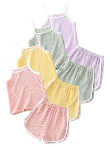 Jolyshlid Girls 8 Pieces Summer Outfits Casual Cami Tank Top and Dolphin Shorts Clothing Sets Multicolor 8Y