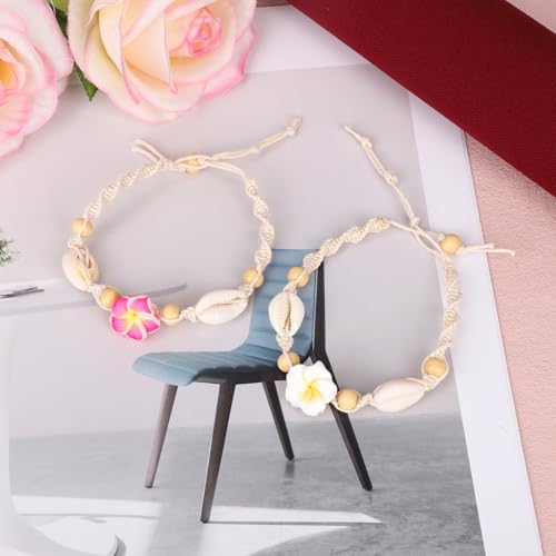 Mikovivi 2pcs Hawaiian Plumeria Rubra Anklets, Adjustable Tropical Flower Friendship Bracelets Shell Bohemian Luau Foot Jewelry Gifts & Women Summer Beach Party Decoration Accessories by Mikovivi - Used condition - Image 3